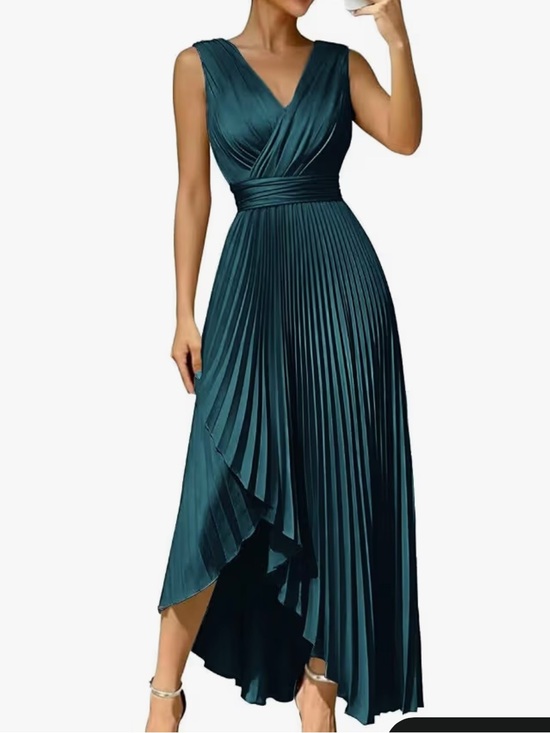 Dresses & Skirts - Elegant Pleated V-Neck Evening Dress